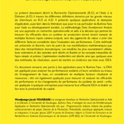 Alternative view of Méthodes d’Aide à la Décision Appliquées pour le Développement au Burkina Faso (la méthodologie Data Enveloppent Analysis « DEA »)