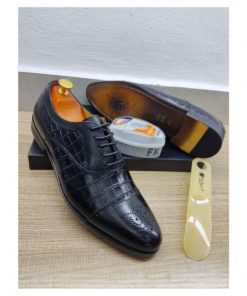 Chaussures Pull Dayton en cuir Noir avec Motifs Crocodile pour Homme