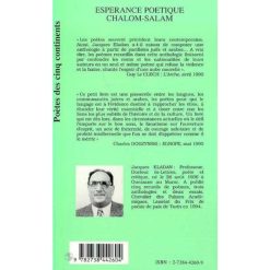 Alternative view of ESPÉRANCE POÉTIQUE CHALOM-SALAM, Anthologie de poètes pacifistes juifs et arabes de l'Antiquité à nos jours, Jacques Eladan