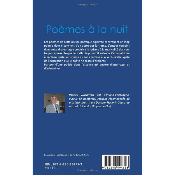 Poèmes À la nuit Livre broché, 1 juillet 2012, Edition Français de Patrick Aimé Durantou – Image 2