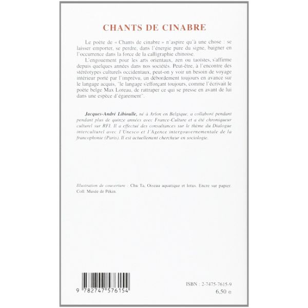 Chants de Cinabre: Poèmes Mass Market (Anglais) Broché, 1 janvier 2005, Édition française de Jacques-André Libioulle – Image 2
