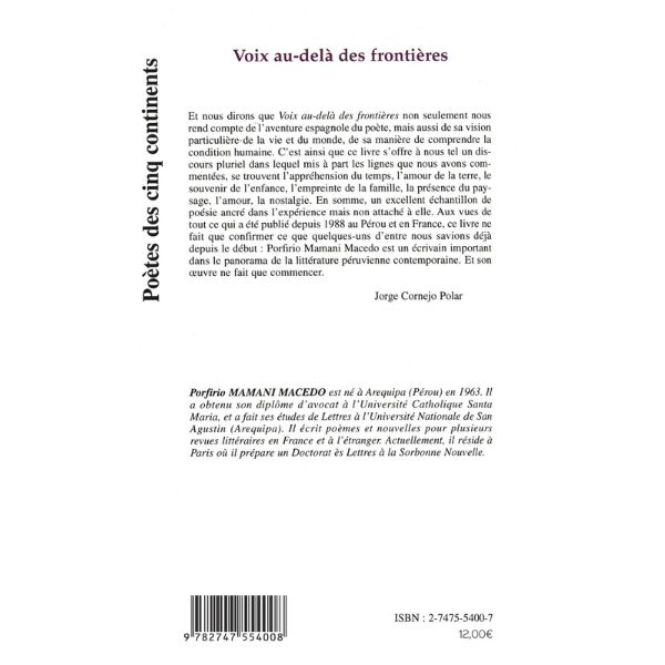 Voix au-delà des frontières Livre broché, 1 décembre 2003, Edition Français de MAMANI MACEDO PORFIRIO – Image 2