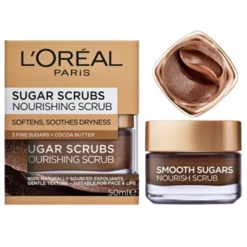 L'Oréal Paris Smooth Sugars Nourish Cocoa Butter Face and Lip Scrub, 50ml – Image 2