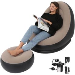 Fauteuil Gonflable avec Pouf Repose Pieds et Pompe à Air