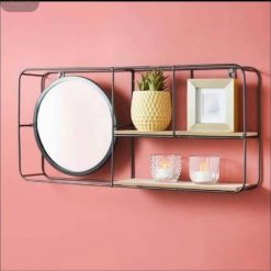 Miroir avec étagère Mural Cadre Métallique Noir Salle de Bain Présentoir Nouveau