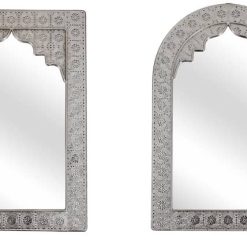 Miroir Décoratif avec Cadre Carré/arrondi Argenté Style Oriental
