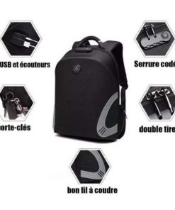 Sac à Dos Intelligent, D'école, Business Et D'ordinateur avec Port USB, Noir