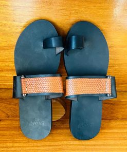 Sandales Artisanales en Cuir Maron Tissé pour Hommes