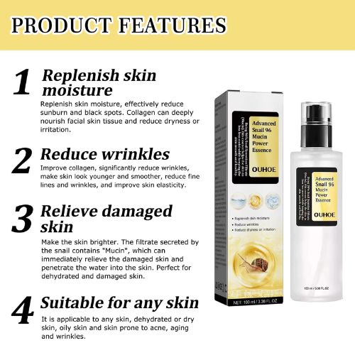 OUHOE Puissante Essence Réparatrice à la Mucine d'escargot 96% 100ml – Image 3