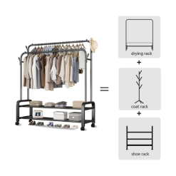 Alternative view of Porte-Vêtements mobile Anti-Rouille en métal à double pôle