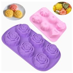 Moule à Gâteau en Silicone, Forme de Rose, 6 Cavités