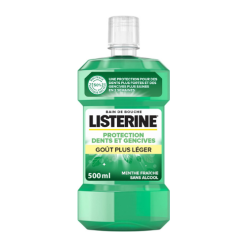 Bain de Bouche Listerine Sans Alcool, Protection Dents et Gencives Goût Plus Léger 500ml