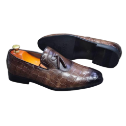 Mocassin en Cuir Crocodile marron