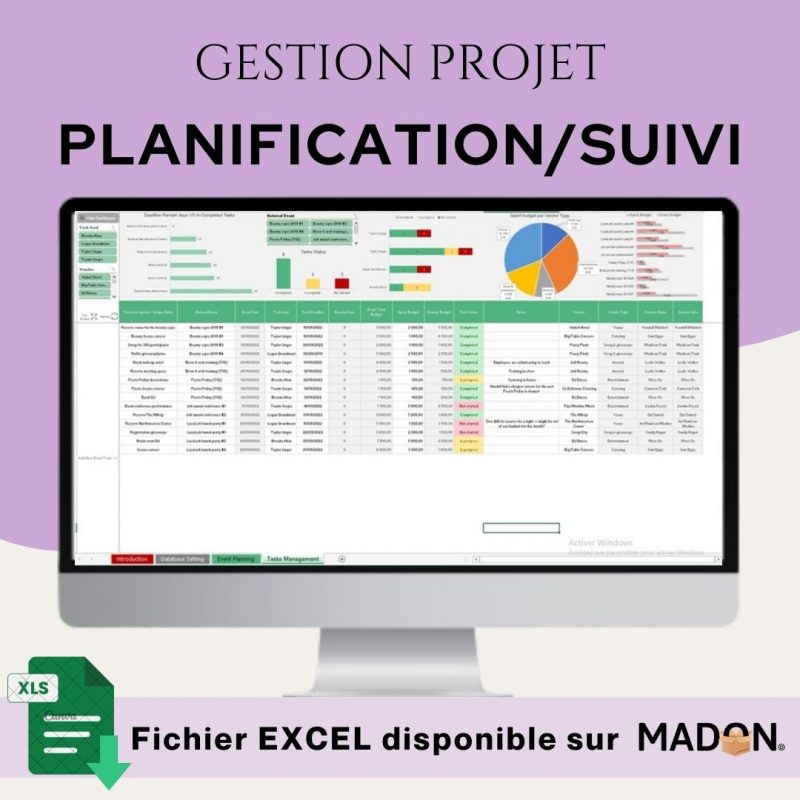 Modèle Excel de Gestion Projet Axé sur la Planification Suivi – MADON PROD