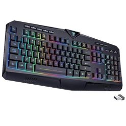 Clavier Gaming T-Dagger Rétroéclairé RVB Rechargeable avec Repose-Poignet, Touches Silencieuses, Touches Multimédia, Anti-Ghosting