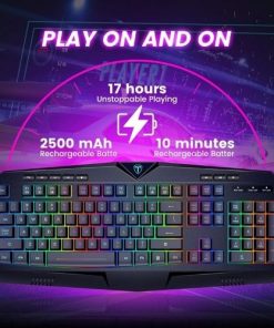 Alternative view of Clavier Gaming T-Dagger Rétroéclairé RVB Rechargeable avec Repose-Poignet, Touches Silencieuses, Touches Multimédia, Anti-Ghosting