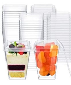 Lot de 24 Coupes à Dessert avec Couvercles et Cuillières en Plastique transparent 150ml