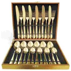 Malette pour Ustensils Dorés 6 Grandes et Petites Cuillères, Couteaux, Fourchettes