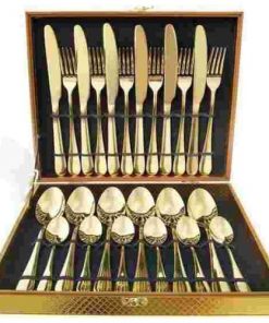 Malette pour Ustensils Dorés 6 Grandes et Petites Cuillères, Couteaux, Fourchettes