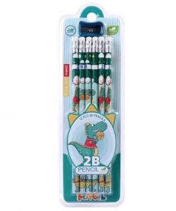 Paquet de 12 Crayons Weibo 2B avec Taille-Crayon Thème Dinosaure Basketball