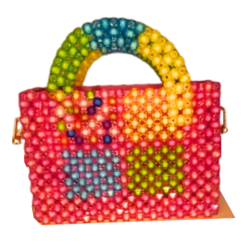 Alternative view of Sac à Main Treilli Rose-Fushia Ornement Bleu, Vert et Jaune