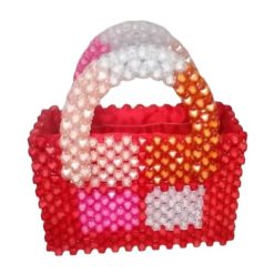 Alternative view of Sac à Main Treilli Rouge-Orangé Ornement Orangé, Saumon et Blanc