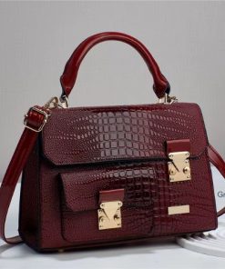 Sac à Main de Luxe Texturé en Crocodile avec Boucle Dorée