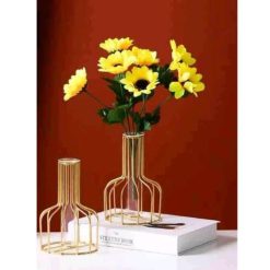 Vase Exquis de Décoration en verre transparent avec Cadre de couleur dorée