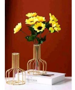 Vase Exquis de Décoration en verre transparent avec Cadre de couleur dorée
