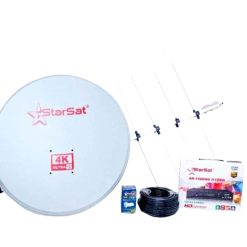Le kit satellite Starsat : Parabole , Décodeur , Câble , LNB ( plus de 100 chaînes gratuites sans abonnement par mois après installation)