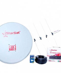 Le kit satellite Starsat : Parabole , Décodeur , Câble , LNB ( plus de 100 chaînes gratuites sans abonnement par mois après installation)