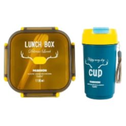 Gamelle pour Enfants avec Couverts + 1 Fourchette + 1 Cuillère + 1 Gourde