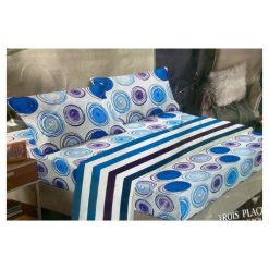 Ensemble de Drap de Lit avec Motifs Bleu, Vert et Noir 3 Places