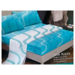 Ensemble de Drap de Lit 3 Places Bleu Ciel et Blanc