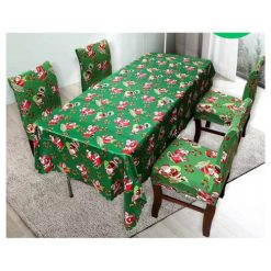 Ensemble Housse et Nappe de Table pour Salle à Manger Verte 5 Pièces