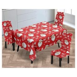Ensemble Housse et Nappe de Table pour Salle à Manger Rouge 5 Pièces