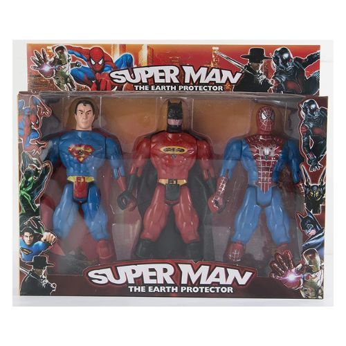 Kit de 3 Supers Héros Superman, Batman rouge, Spiderman