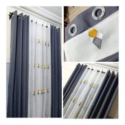 Ensemble de Rideaux de Maison Gris Foncé 3 Pièces