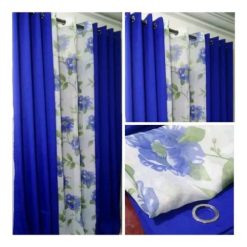 Ensemble de Rideaux de Maison Bleu 3 Pièces