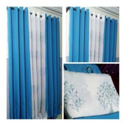 Ensemble de Rideaux de Maison Bleu Ciel 3 Pièces