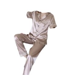 Ensemble de Pyjama 2 Pièces en Satin à Manches Courtes Pour Femme