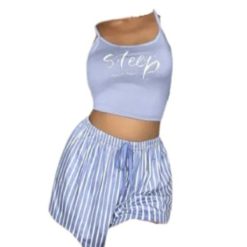 Ensemble Pyjama Sexy Bleu en Satin pour Femme