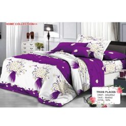 Ensemble de Drap +Taie, Trois Places avec Motif florale violette