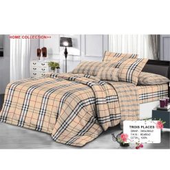 Ensemble de Drap +Taie, Trois Places avec Motif Carreaux à l'Élégance Anglaise