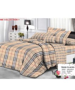 Ensemble de Drap +Taie, Trois Places avec Motif Carreaux à l'Élégance Anglaise