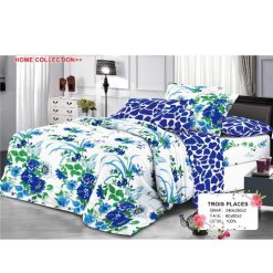 Ensemble de Drap +Taie, Trois Places avec Motif Harmonie Bleu, Vert & Blanc