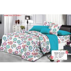 Ensemble de Drap +Taie, Trois Places avec Motif Floraux Modernes et Tons Vifs