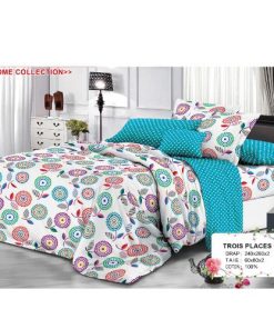 Ensemble de Drap +Taie, Trois Places avec Motif Floraux Modernes et Tons Vifs