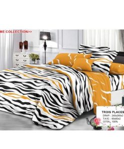 Ensemble de Drap +Taie, Trois Places avec Motif en Zébré Noir/Orange
