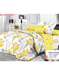 Ensemble de Drap +Taie, Trois Places avec Motif Botanique Chic et Teintes Solaires